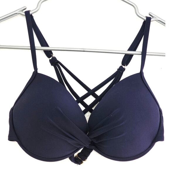 2 RELLECIGA Push Up Twist Front Underwire Bikini Tops Navy Blue Green Size Small - Picture 3 of 10